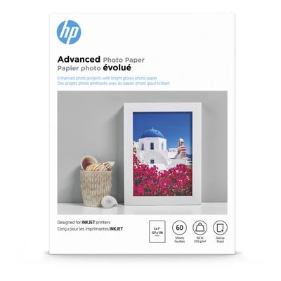 HP Advanced Photo Paper for Inkjet Printers, Glossy, 5" x 7", 66 Lb., Pack Of 60 Sheets (Q8690A)