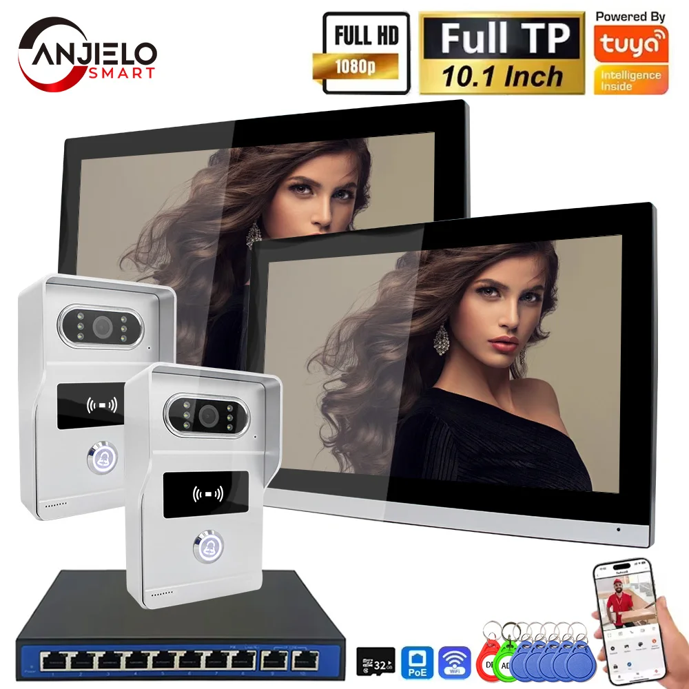 ANJIELO 1080P Tuya 10-Zoll IP-Video-Gegensprechanlage Touchscreen WLAN POE Kabelgebundene Türklingel für Villa und Wohnung mit RFID-Zugangskontrolle Image