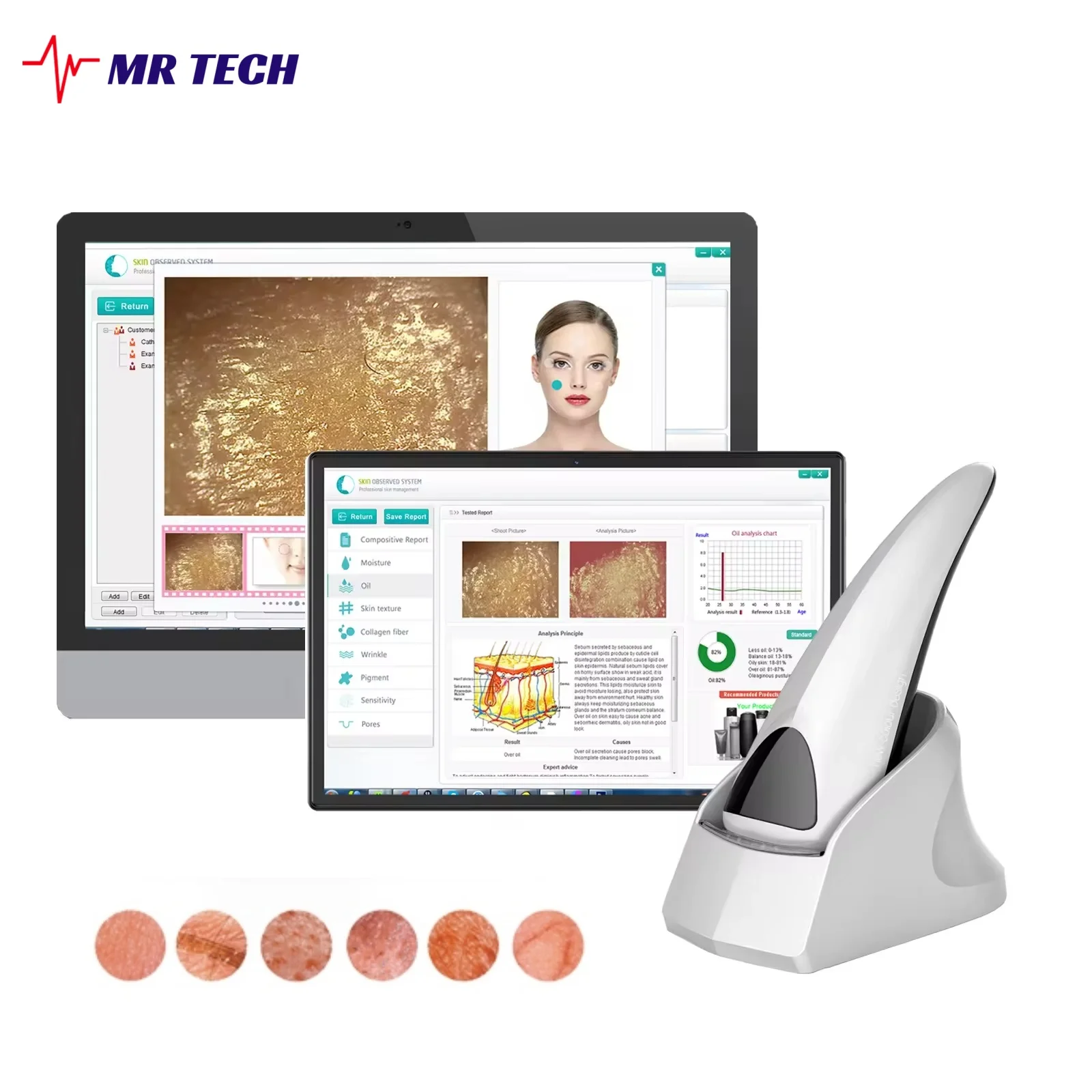 Professionelle intelligente Hautdiagnose-Gesichtsanalysator mit mehreren Sprachen, 3D-Hautmikroskop-Detektor für Windows-System Image