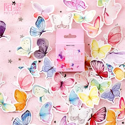 45 teile/schachtel Schöne Schmetterling Label Aufkleber Set Dekorative Schreibwaren Handwerk Aufkleber Scrapbooking Diy Tagebuch Album Stick Label Image