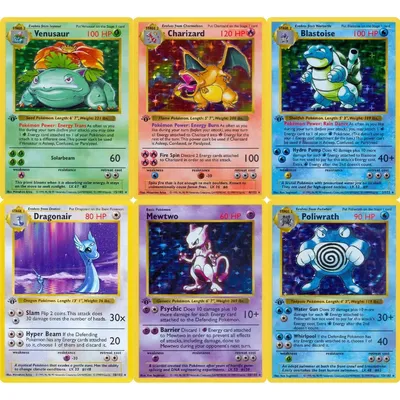Pokemon-Karten PTCG Shadowless Base Set Charizard Venusaur Blastoise Mewtwo Poliwrath Seltene Pokemon-Karten-Sammlungspaket Geschenk Image