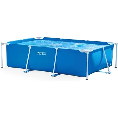 Intex 9.8' x 79" x 29.5" Rectangular Frame Above Ground Outdoor Backyard Swimming Pool with Flow Control Valve, Blue