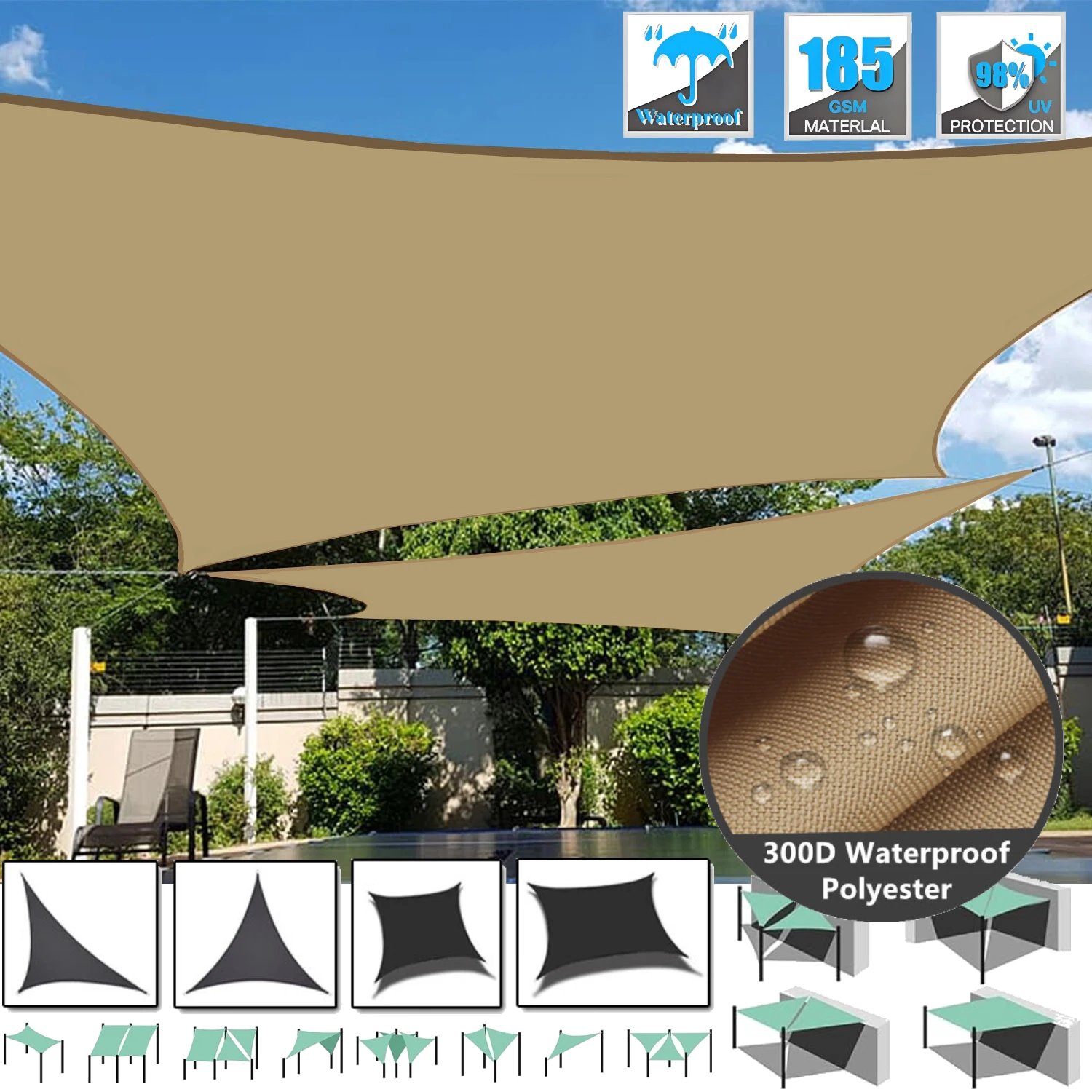 Sand Sonnenschutz Segel Terrasse Sonnenschutz Markise 98 % UV Block Outdoor Baldachin für Hinterhof Deck Garten Pool Hof Sonnenschutz Schatten Tuch Image