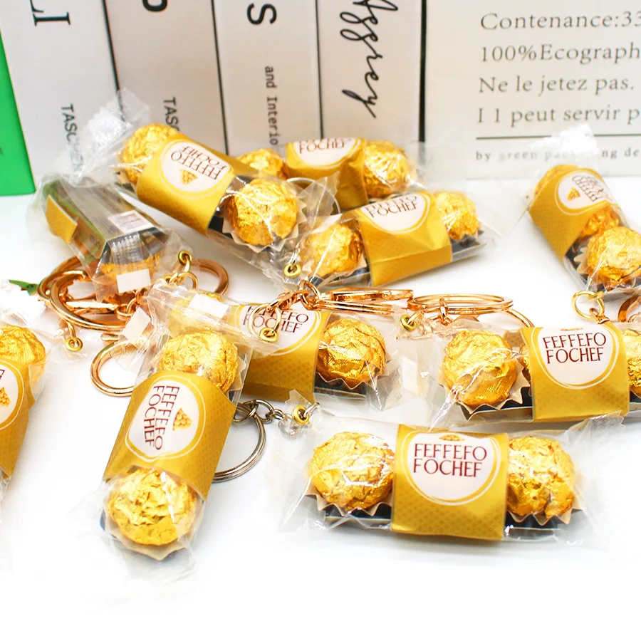 Simulation Golden Sands Chocolate Key Chain Food Play 3 Pieces Of Chocolate Ferro Sandwich Chocolate Fun Hanging