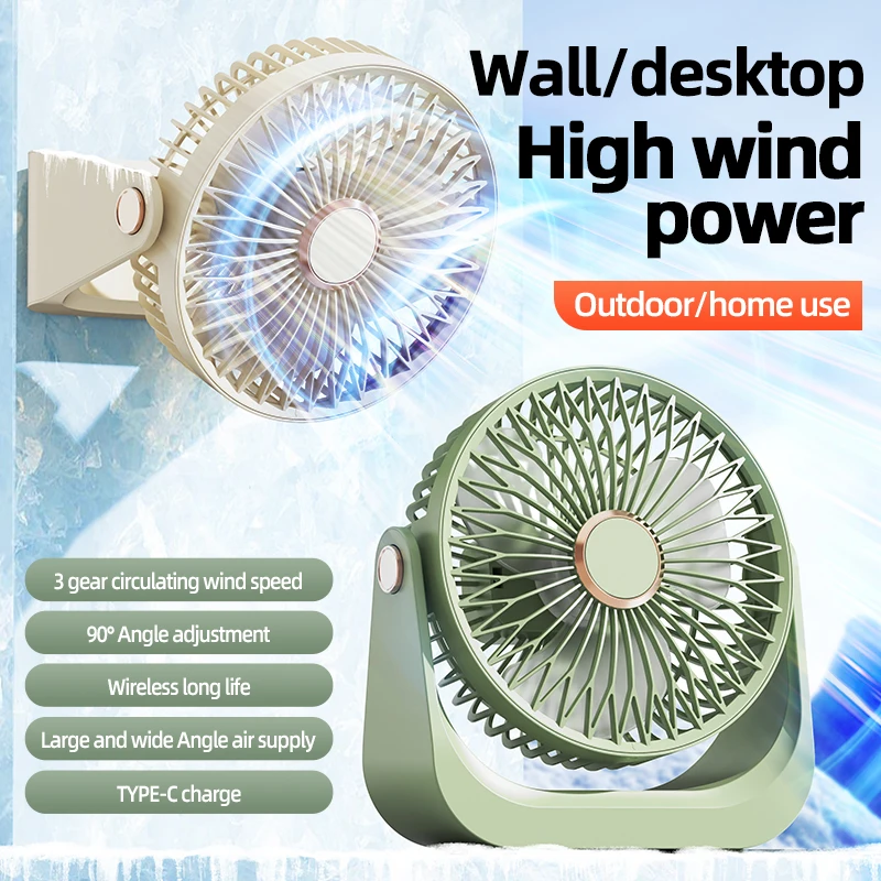 Schreibtischventilator, tragbarer Ventilator mit drei Geschwindigkeiten, 90 ° Einstellbarer Lüfter, stumm, USB-Aufladung, leise Lüfter, geeignet für Zuhause, Schreibtisch, Büro Image