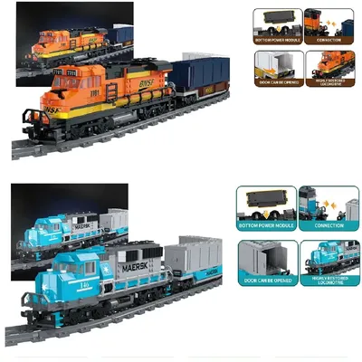 Kreative Stadt Dampf High-tech Eisenbahn Track Elektrische Spielzeug Zug Bausteine Montieren Mae-rsk Spielzeug Geschenke Set transport Image