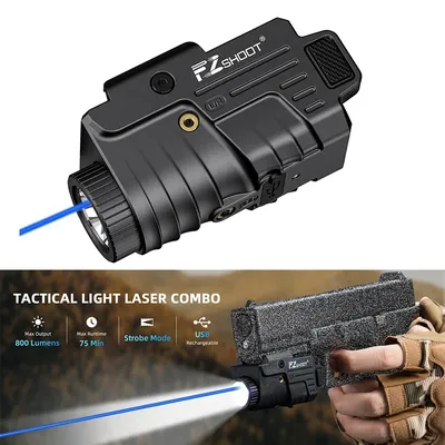 EZshoot 800 Lumens Pistol Light Red/Blue/Green Laser Combo Compact Flashlight with Slidable Rail for Glock and Picatinny Rail