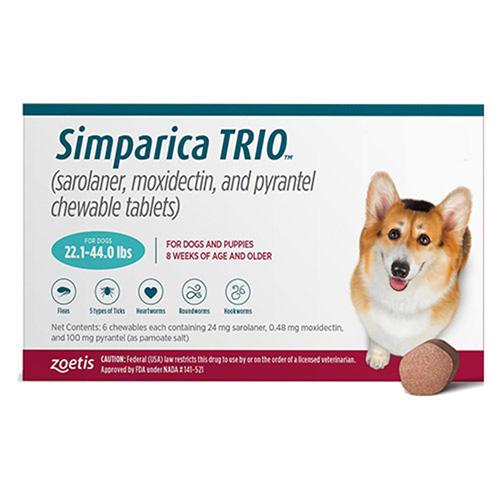 Simparica Trio für Hunde 22.1-44 Lbs (Blau) 6 Dosen