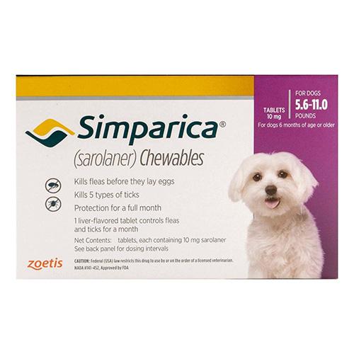 Simparica Oral Floh- und Zeckenschutzmittel für Hunde 5,6-11 lbs (lila) 6 Dosen
