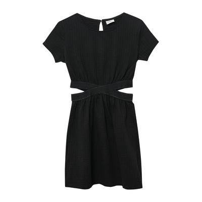 Sommerkleid S.OLIVER JUNIOR, Mädchen, Gr. 170, N-Gr, schwarz, Web, Obermaterial: 100% Baumwolle, Strukturmuster, casual, regular fit, Rundhals, Kurzarm, Kleider, mit Cut-Out Detail Image