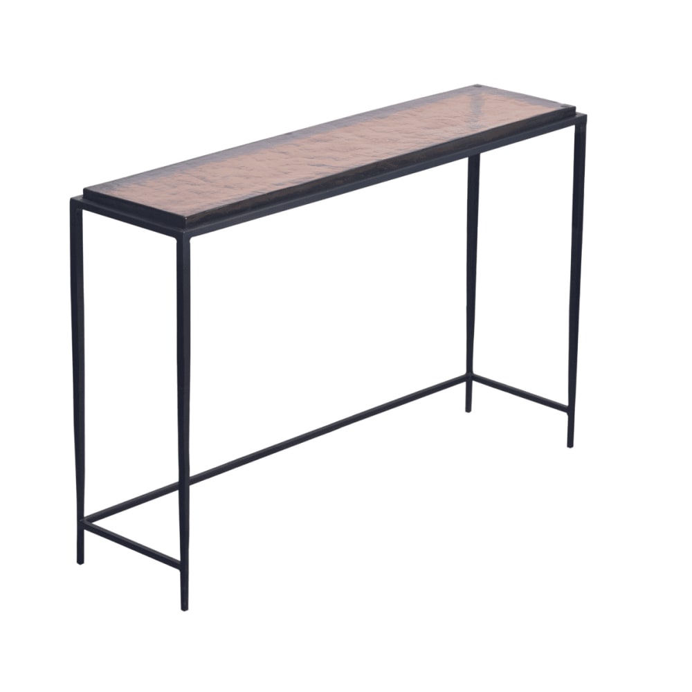 Grande console en verre fumé et métal noir