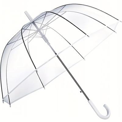 TEMU Stylish Classic Umbrellas With Waterproof Umbrella Of Transparent Plastic, Black Stainless , White Handle . Ideal For Weddings, Parties, Photo Props, Wedding Gifts, And Outdoor Events. Image