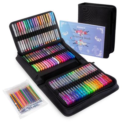 TEMU Set Of Gel Pens Designed For Adult Coloring Books, Featuring Colored Gel Pens And A Travel Case, Drawing, Doodling, Journaling, And Crafting. Image