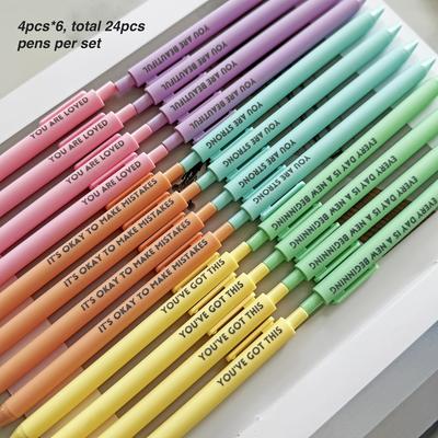 TEMU 24pcs Pastel Motivational Inspirational Pen Set - Retractable Happy Positive Pens, Black Ink, , Rubber Finish Ball Pens - Colorful & Cute Pens For Journaling, Writing Supplie Image