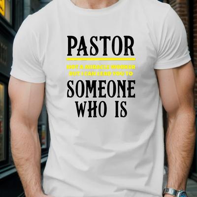 TEMU Pastor Warning Graphic Men's Short Sleeve T-shirt - Black With Print, Crew Neck, Summer Casual Top, Polyester, Machine Washable Image