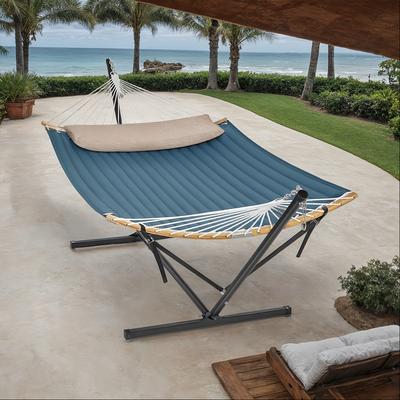 TEMU Hammock With Stand, Padded Hammock With Pillow, Bamboo Spreaders, Portable Image