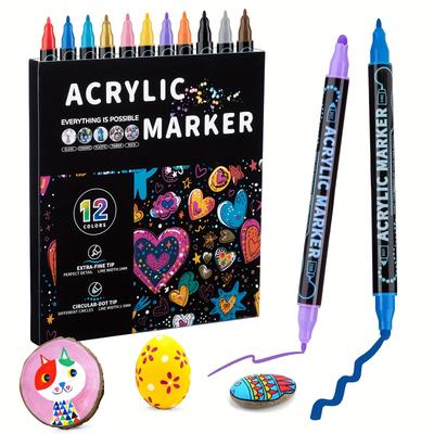 TEMU 48 Colors Dual Tip Acrylic Paint Markers - Vibrant, Non-toxic Art Pens For Wood, Canvas, Stone, Glass & Ceramic - Diy Crafts, Easter Decorations & , Painting Supplies Image