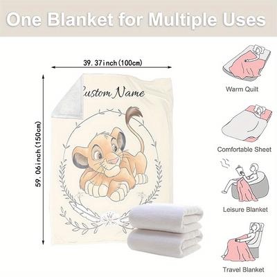 TEMU 1pc Personalized Name Custom Flannel Blanket - Soft Lightweight Throw For Adults, Home, Travel & , Contemporary Style Mixed Colors, Blanket, Decorative Floral Border, Durable Cozy Material Image