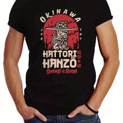 TEMU Menhattori Sword Sushi Japan Graphic T-shirt Cotton Short Sleeve Round Neck Casual Summer Tee With Vibrant Japanese Design Image
