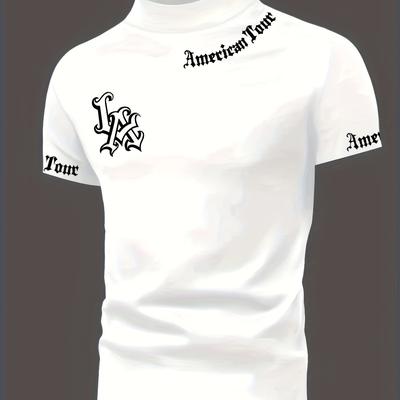 "TEMU Men's Casual "" Graphic T-shirt - Black Short Sleeve, High Neck, Comfortable & Stylish, Summer Travel & , Travel Clothing | Graphic Tee | , Plus Size" Image