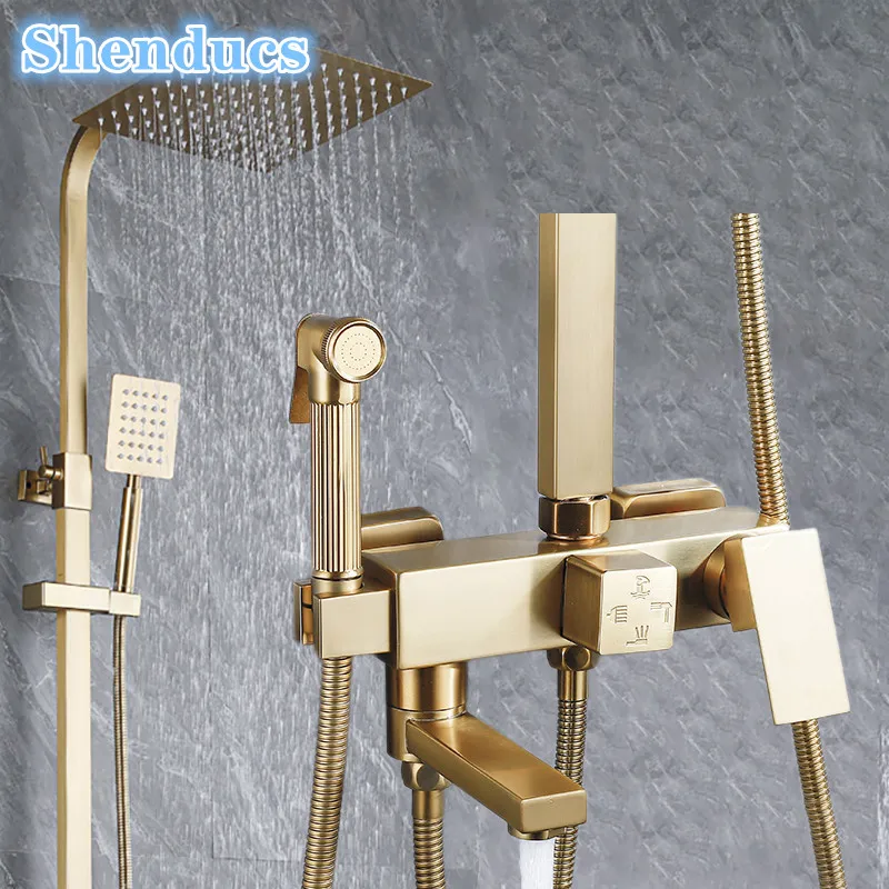 Ensemble de douche de salle de bains chaude et froide, système de robinetterie de salle de bains en acier inoxydable, pomme de douche de pluie de 12 pouces, ensemble de système de douche de bain mural