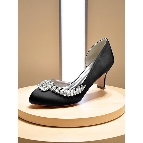 Elegante Damen-Pumps aus Satin mit runder Spitze und Kitten-Heel, verziert mit Kristallen – elegante Schuhe in verschiedenen Farben für Hochzeiten, Partys und festliche Anlässe Image