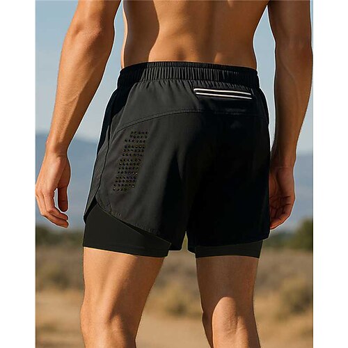 Herren Shorts mit Strumpfhose Patchwork Shorts Lässig Outdoor Sport Outdoor Sommer Schnelltrocknend Leicht Atmungsaktiv Tennis Golfspiel Laufen Normale Passform Sportbekleidung Sportkleidung Image