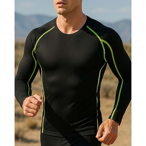 Herren Laufoberteil Laufshirt Patchwork Langarm Oberteil Straße Athleisure Herbst Farbblock Schnelltrocknend Leicht Atmungsaktiv Tennis Golfspiel Laufen Sportbekleidung Sportkleidung Schwarz-rot Image