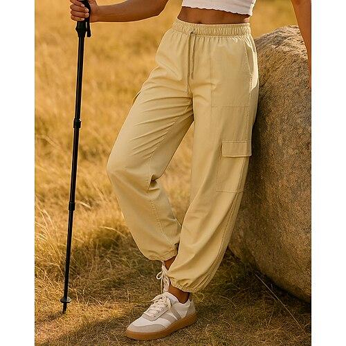Damen Jogginghose Cargohosen Wanderhosen Außen Normale Passform Atmungsaktiv Schnelltrocknend Leicht Jogginghose Sweathose Kordelzug Elastischer Bund Schwarz Beige Tennis Golfspiel Laufen S M L XL