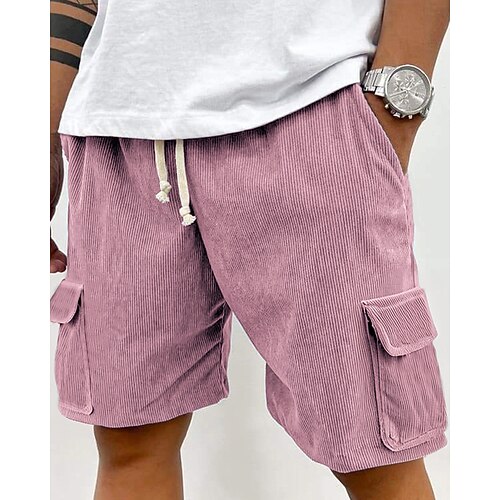 Herren Cargo-Shorts Shorts Sommershorts Cordshorts Kordelzug Elastischer Bund Mehrere Taschen Einfach Komfort tragbar Knielang Outdoor Sport Täglich Mode Lässig Schwarz Hellgrün Image