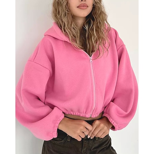 Damen Kapuzensweatshirt Outdoorjacke Reißverschlusstasche Langarm Jacke Athleisure Herbst Einfarbig Thermowarm Winddicht Tennis Golfspiel Laufen Sportbekleidung Sportkleidung Schwarz Himmelblau Image