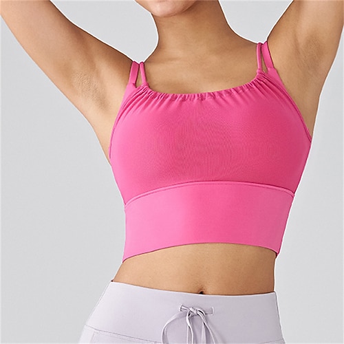 Damen Einfarbig Tennis-BH Sport-BH Netz Stoßfest Feuchtigkeitsableitend Atmungsaktiv Tennis Golfspiel Pickleball Spaghettiträger Schwarz Weiß Rosa Tennisbekleidung Image