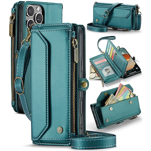 Handy Hülle Handyhüllen Für iPhone 17 Pro Max 17 Air 16 15 14 Pro Max Plus 16e 13 12 11 Pro Max Mini Brieftaschenhülle mit Trageriemen Mit Handgelenkschlaufe Ständer TPU PU-Leder Image