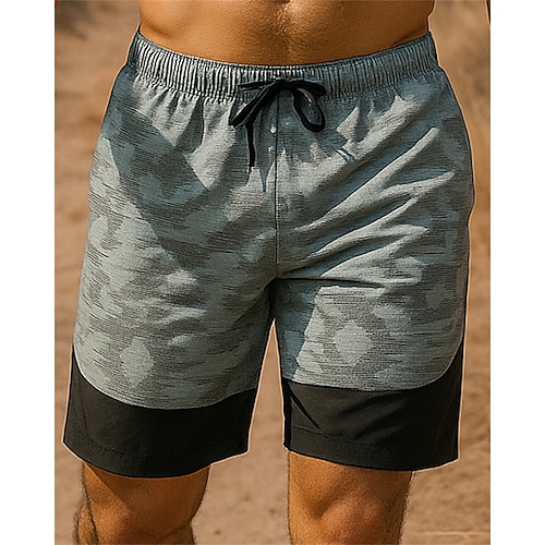 Herren Wandershorts Patchwork Sommer Außen Normale Passform Schnelltrocknend Leicht Elastisch Atmungsaktiv Shorts Elastischer Bund Dunkelgrün Grau Tennis Golfspiel Laufen M L XL XXL XXXL Image