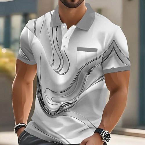 Herren Grafik Marmor Polo Kurzarm Polo-Shirts Hemden mit Kragen Business-Casual Outdoor Athleisure Alltagskleidung 3D-Druck Knöpfe Sommer Blau Purpur Braun Image