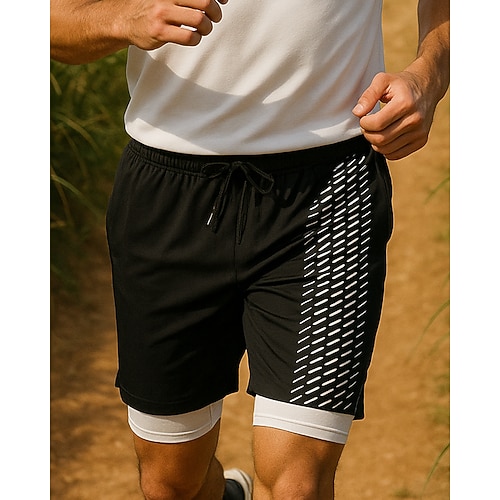 Herren Laufshorts Tasche 2 in 1 Shorts Lässig Sport Outdoor Sommer Schnelltrocknend Leicht Elastisch Atmungsaktiv Tennis Golfspiel Laufen Normale Passform Sportbekleidung Sportkleidung Blau Schwarz Image