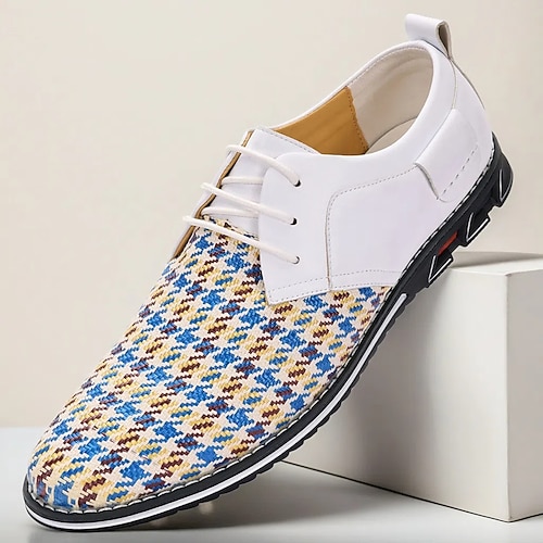 gewebte weiß-blaue Herren-Schnürschuhe mit atmungsaktivem Material und trendigem Design – ideal für Freizeitausflüge, Sommerveranstaltungen und den Alltag Image