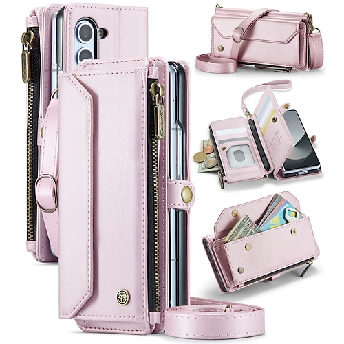 Handy Hülle Handyhüllen Für Samsung Galaxy Z Fold 7 Z Fold 6 Z Fold 5 Z Fold 4 Z Fold 3 Brieftaschenhülle mit Trageriemen Mit Handgelenkschlaufe Ständer TPU PU-Leder Image