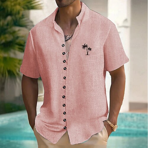 Herren Kokospalme Tropische Pflanzen Hemd Sommer Hawaiihemd Stehkragenhemd Kurze Ärmel Hawaiianisch Urlaub Strandbekleidung Sommer Frühling Großvaterkragen Mandarinkragen Knopf hoch 3D-Druck Image
