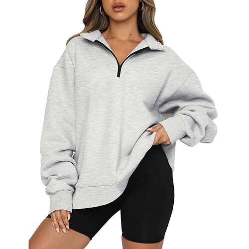 Damen Trainingsjacke Pullover Viertel Postleitzahl Langarm Oberteil Athleisure Herbst Einfarbig Winddicht Docht Feuchtigkeit Tennis Golfspiel Laufen Sportbekleidung Sportkleidung Aprikose Schwarz Weiß Image