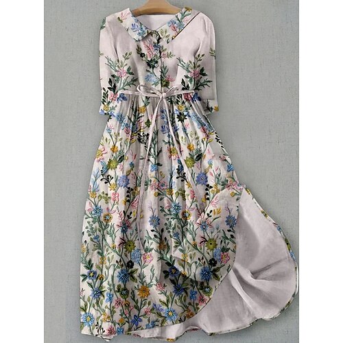 Damen Midikleid Shiftkleid Urlaub Lässig Boho Täglich Ferien Teegesellschaft Normale Passform Blumen Grafik Halbarm Revers Weiß Rosa Leicht Braun Blau Sommer Frühling Image