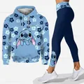 New Disney Stitch Felpe con cappuccio e leggings stampati in 3D personalizzati da donna Set pantaloni da yoga casual lavorati a maglia + felpa pullover
