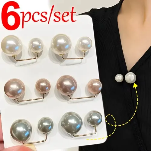 6Pcs DIY Clothing Accessories Pearl Brooch Detachable Adjustable Waist Clip Convenient Double Head Pin Retractable Button