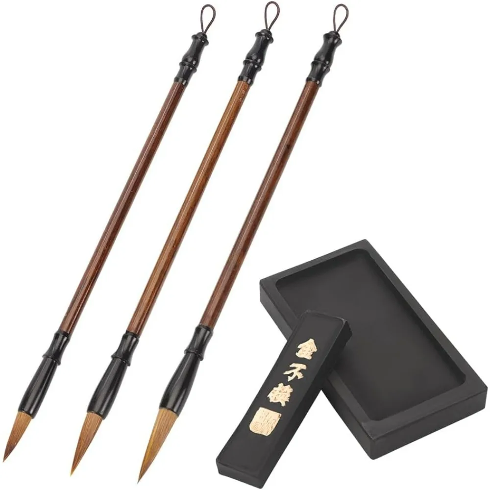 Kalligraphie-Tintenstein, chinesisches traditionelles Tintenstein-Pinsel-Set, Kalligraphie-Tinte, Schleif-Tintenschale, Tintenbrunnen-Tintentablett, orientalischer Pinsel Image