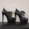 LAIGZEM Damen-Stiefeletten, runde Zehen, Schnürung, dünne High Heels, kurze Stiefeletten, Kunstleder, handgefertigte Schuhe, Damen, große Größe 41, 42, 44, 52