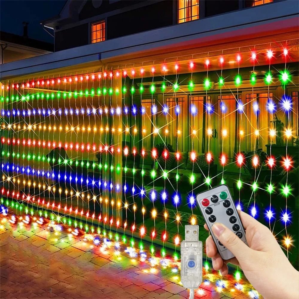 Weihnachtsdekoration für Zuhause, 3/4/6 m, Girlande, LED-Vorhang, Lichterkette, Feengirlande auf dem Fenster, USB, 8 Modi, Lichterkette, Hochzeit, Party