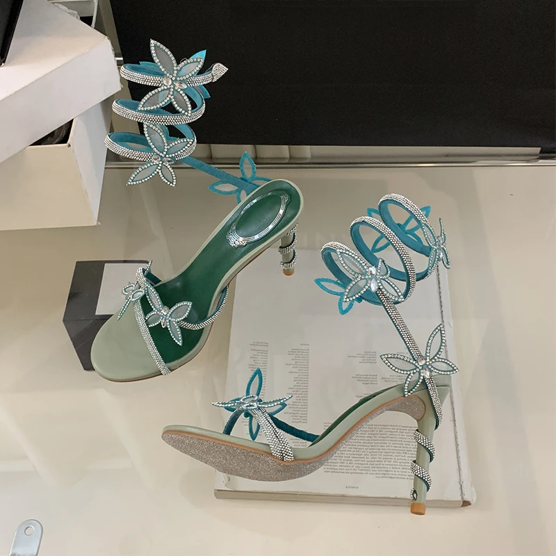 Eilyken Sexy Kristall Schmetterling-knoten Ankle Strap Frauen Sandalen Street Style Sommer Offene spitze Dünne High Heels Bankett Prom schuhe