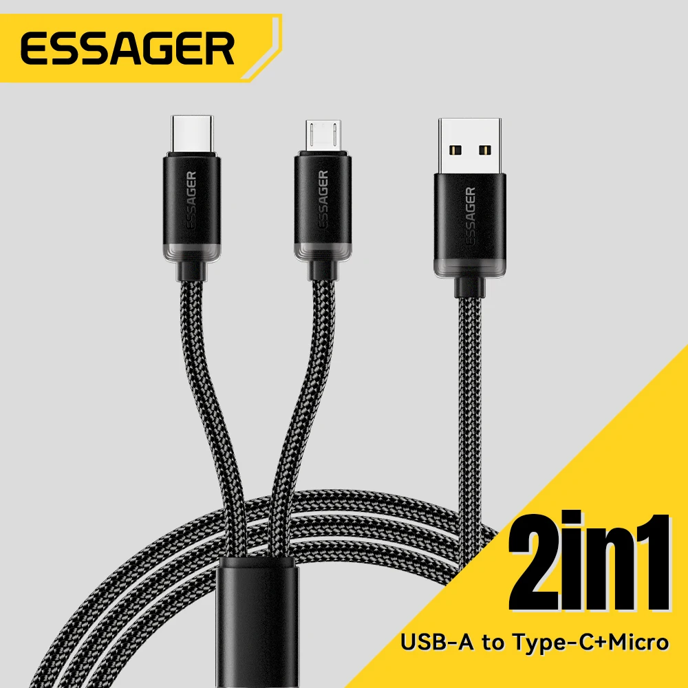 Essager 2-in-1-USB-Mikrokabel vom Typ C für Xiaomi Redmi Samsung Huawei 2A Schnelllade-Datenkabel, USB-Ladekabel für Mobiltelefone Image