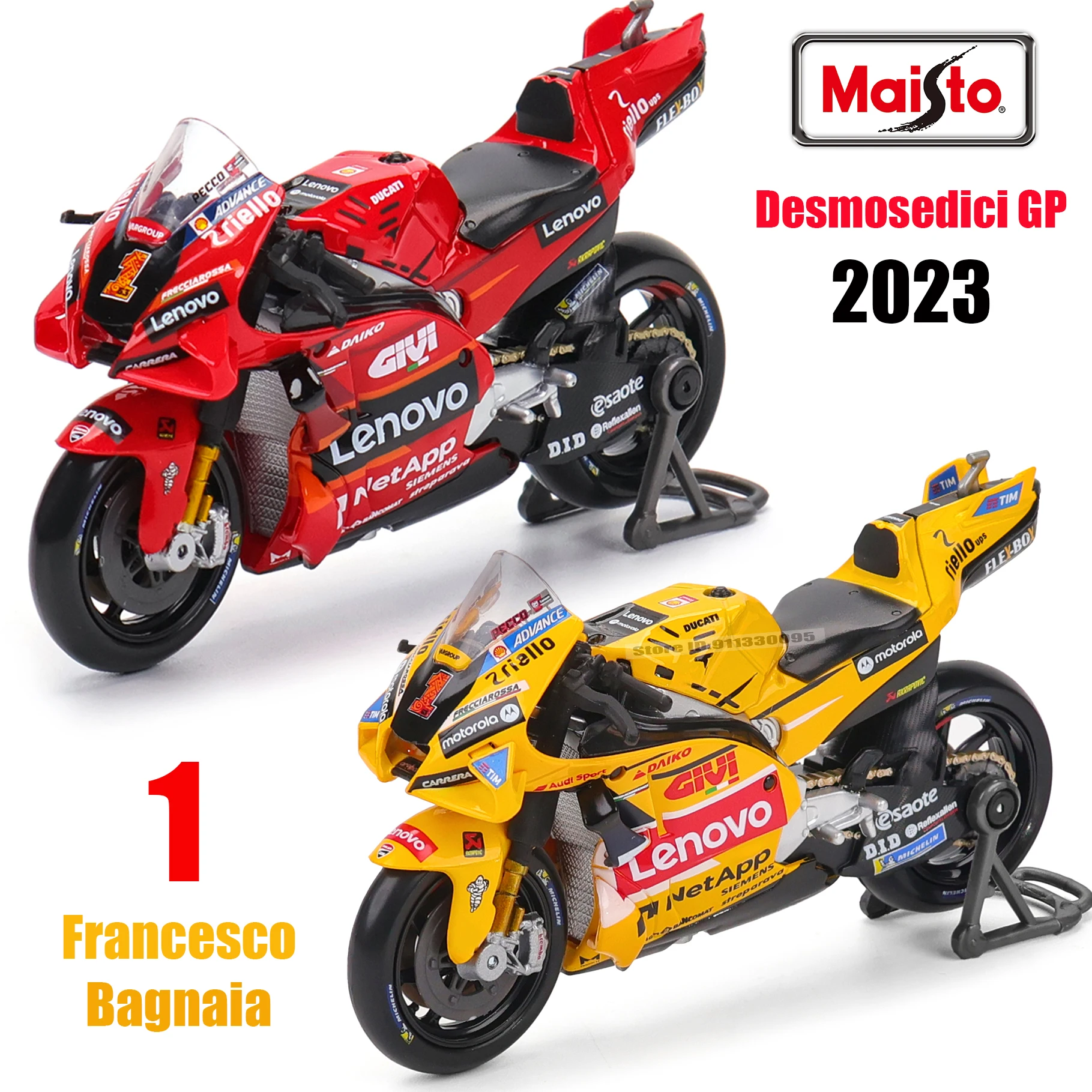Lebensmittel 1:18 2023 Ducati Lenovo Team # 1 Bagnaia Champion Fahrer Moto GP Racing Motorrad aus Gusslegierung, Modellkollektion, Geschenkspielzeug Image