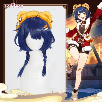 UWOWO Xiangling Perücke Spiel Genshin Impact Xiangling Neujahrs-Cheer-Outfit Cosplay-Perücke Image